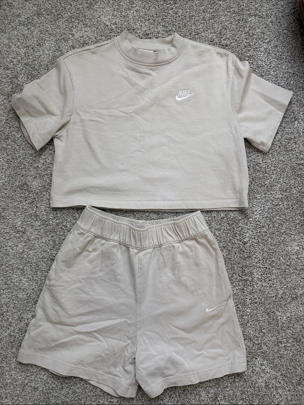 Nike Sand Cropped Tee and Elastic Waist Shorts Set
